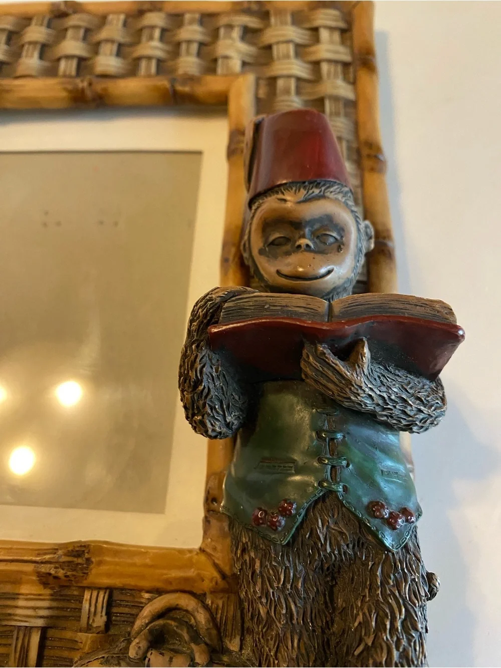 Hollywood Regency Building VTG Picture Frame Faux Bamboo Monkey Boho Tiki 3.5x5